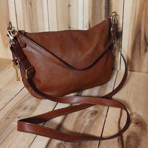 Fossil Brown Leather Crossbody Shoulder Conceal Pocket Handbag Purse Bag